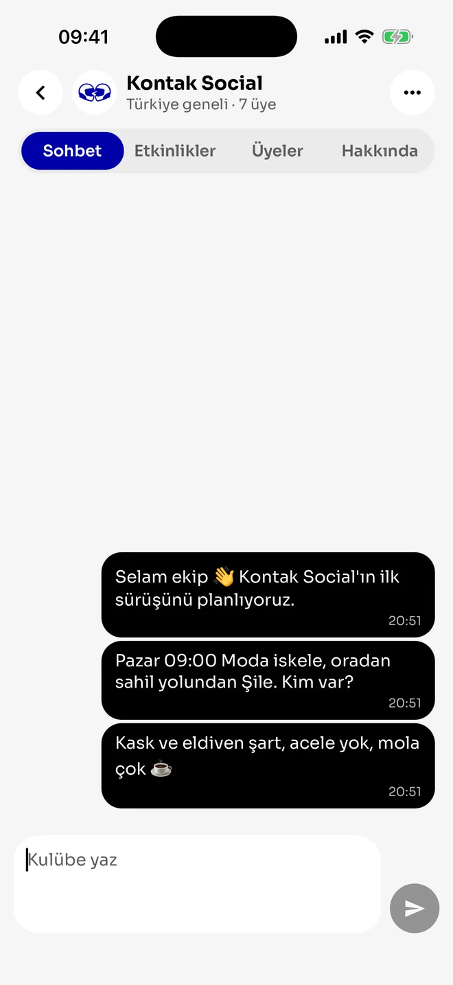 Kulüp sohbeti: sürüş planlaması mesajları